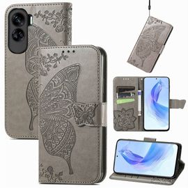 Saturcase Coque Pour Honor 90 Lite, Papillon Fleurs Pu Cuir Magnétique Flip Portefeuille Support Porte-Carte Protecteur Housse Étui Avec Dragonne Pour Honor 90 Lite (Hf-Gris)