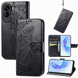 Saturcase Coque Pour Honor 90 Lite, Papillon Fleurs Pu Cuir Magnétique Flip Portefeuille Support Porte-Carte Protecteur Housse Étui Avec Dragonne Pour Honor 90 Lite (Hf-Noir)