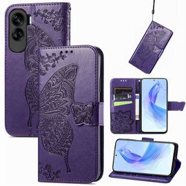 Saturcase Coque Pour Honor 90 Lite, Papillon Fleurs Pu Cuir Magnétique Flip Portefeuille Support Porte-Carte Protecteur Housse Étui Avec Dragonne Pour Honor 90 Lite (Hf-Violet)