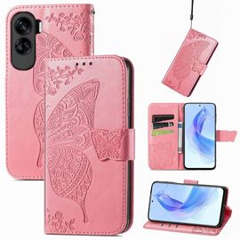Saturcase Coque Pour Honor 90 Lite, Papillon Fleurs Pu Cuir Magnétique Flip Portefeuille Support Porte-Carte Protecteur Housse Étui Avec Dragonne Pour Honor 90 Lite (Hf-Pink)