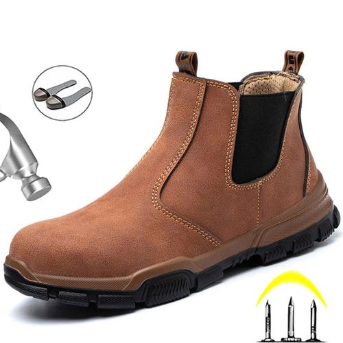 Chaussures De Sécurité Imperméables En Cuir Pour Hommes, Bottes Chelsea Avec Bout En Acier, De Travail, Automne Et Hiver
