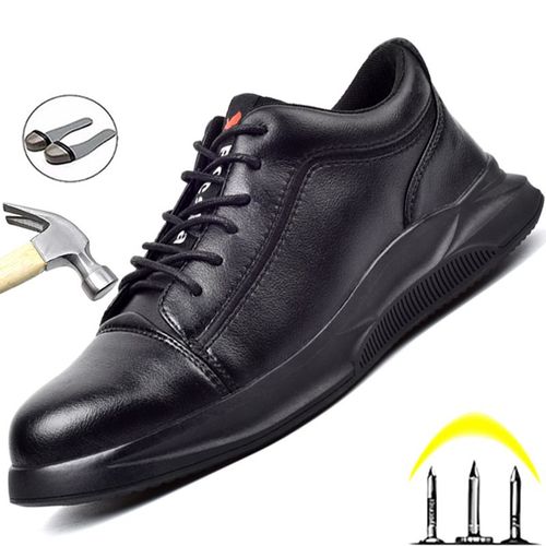 Chaussures De Sécurité En Cuir Pour Hommes, Souliers De Travail Anti Écrasement Et Anti Perforation Avec Bout En Acier, Étanches Et Anti Brûlure