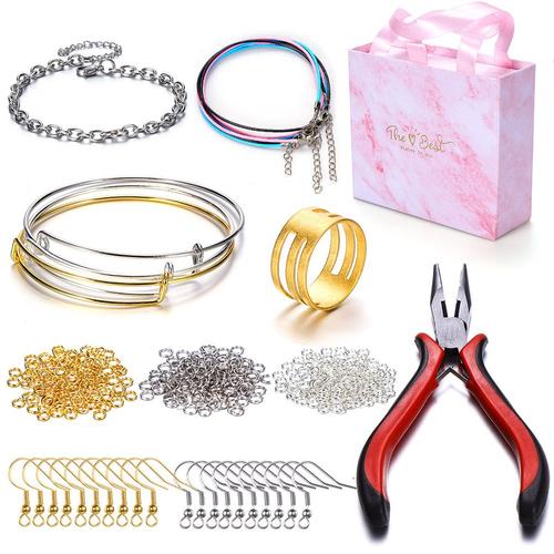 Kit De Fabrication De Bijoux, 1 Boîte Rose, Bracelet, Collier, Boucles D'oreilles, Pinces, Bricolage, Accessoires Faits Maison, Cadeau Pour Amis