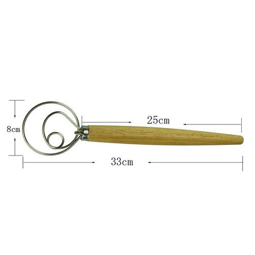 Batteur À ?ufs En Acier Inoxydable 13 Pouces, Bricolage Pâte À Pain Outils Accessoires De Cuisson Bâton De Fouet Danois Gadgets De Cuisine Manche En Bois De Chêne