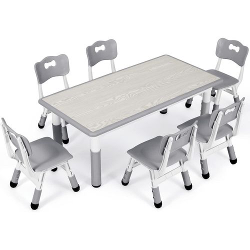 Table Pour Enfant Avec 6 Chaises, Ensemble De Table Pour Enfants Réglable En Hauteur, Meubles En Plastique, Table De Peinture Pour Garçons Et Filles À Partir De 2 Ans, Gris