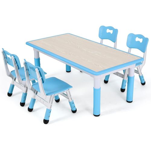 Table Pour Enfant Avec 4 Chaises, Ensemble De Table Pour Enfants Réglable En Hauteur, Meubles En Plastique, Table De Peinture, Bleu