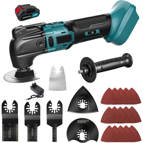 Outil multifonctionnel oscillant, sans fil et sans brosse+1 Batterie 300mAH + Chargeur-Compatible avec Makita