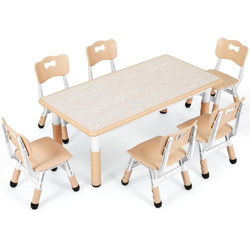 Table Pour Enfant Avec 6 Chaises,Réglable En Hauteur, Meubles En Plastique, Table De Peinture