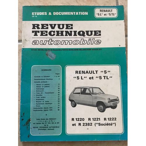 Revue Technique Renault 5 L Et 5 Tl - R1220 - R1221 - R1222 - R 2382