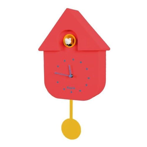 Horloge à coucou rouge. Horloge murale. Dimensions: 21,5 cm x 8 cm x 41,5 cm. Matériau: Plastique ABS - FISURA