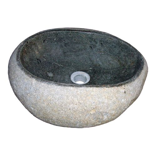 Vasque à poser RIVA - Unique - 30cm - Gris - Pierre de rivière - Sans trop plein