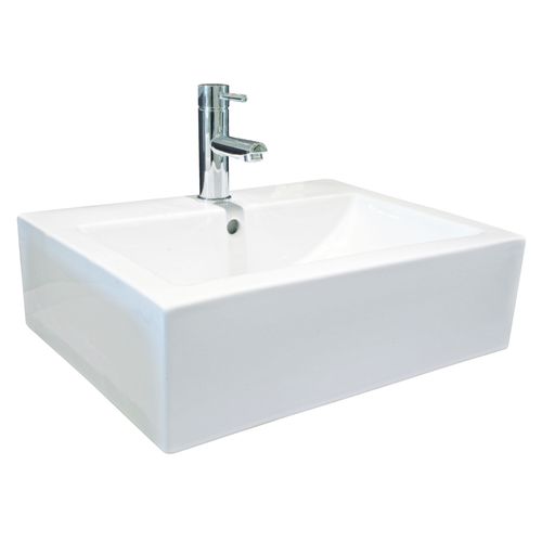 Vasque rectangle à poser CUBIC - Blanc - 52x41cm - Céramique - Avec trop plein