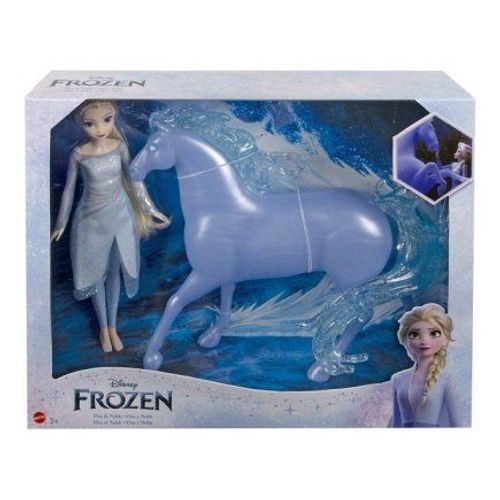 Coffret Poupee Articulee Elsa 30 Cm Et Cheval Nokk, Bleu - Figurines Disney Frozen - Reine Des Neiges 2 - Set Princesse + Carte