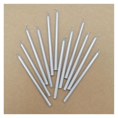 12 bougies longues argentées - 12cm