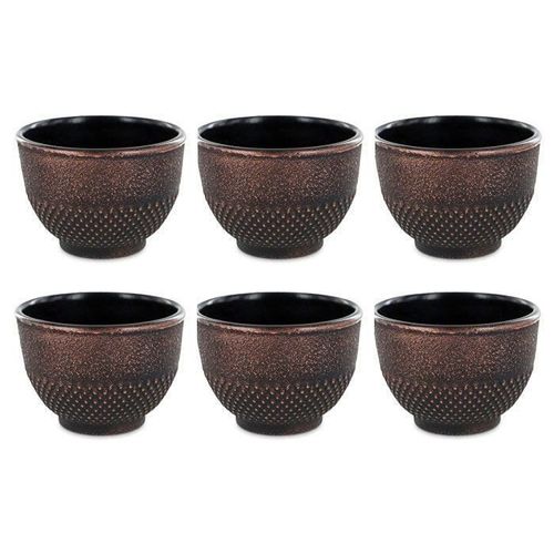 6 Tasses En Fonte De Chine Noir & Bronze 15 Cl