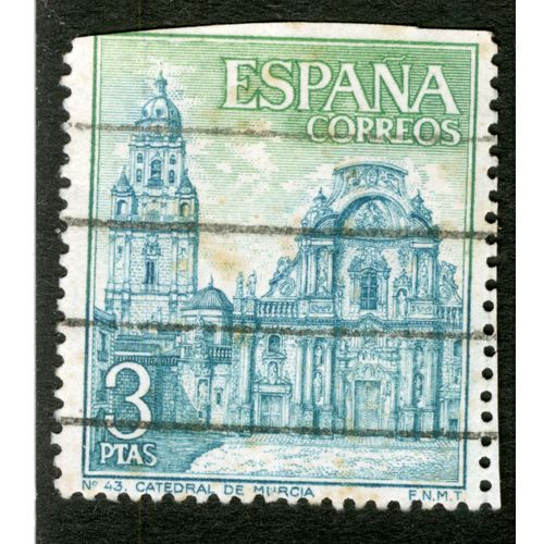 Timbre Oblitéré Espana, Correos, N° 43 Catedral De Murcia, 3 Ptas