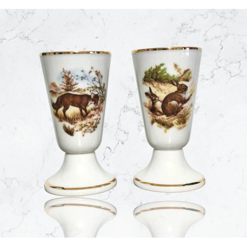2 Mazagrans Porcelaine Limoges Chasse
