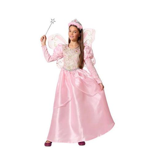 Costume Rose Fée Avec La Baguette Pour Les Filles (Taille 7-9a)