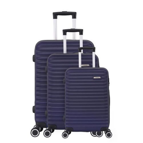 TROLLEY ADC - Set de 3 Valises 55cm-65cm-75cm - ABS - 4 roulettes Doubles - Cadenas Intégré - Classiq (Bleu)