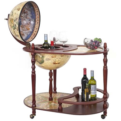 Bar De Salon Avec Table Hwc-D84, Minibar, Globe Terrestre Ø 42cm, Roulant, Bois D'eucalyptus