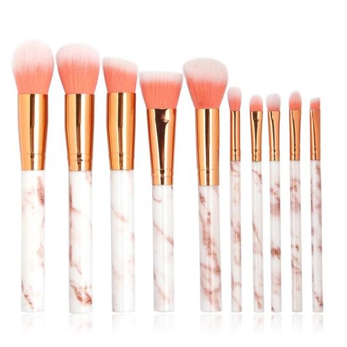 Ensemble De Pinceaux De Maquillage En Marbre Pour Le Visage Et Les Yeux, Brosses Pour Poudre Cosmétique, Fond De Teint, Ombre À Paupières, Sourcils Professionnels Doux, 10 Pièces 