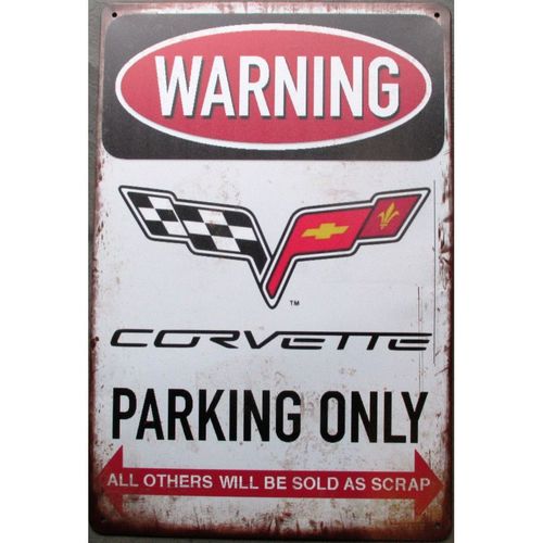 Plaque Warning Corvette Parking Only Tole Vieillit 30x20cm Deco Garage Pub Metal