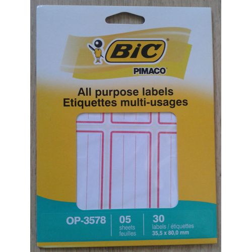 30 Étiquettes Multi-Usages Bic Pimaco 35,5 X 80,0 Mm - 5 Feuilles