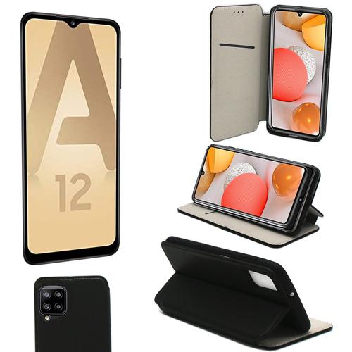 Samsung Galaxy A12 4g Etui Noir Protection Portefeuille À Rabat Avec Porte Cartes - Housse Galaxy A12 Noire Folio Coque Silicone Antichoc Smartphone 2021 - Accessoires Pochette Case