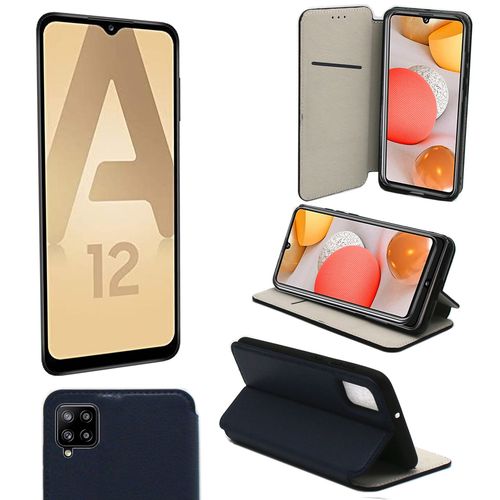 Samsung Galaxy A12 4g Etui Protection Portefeuille Bleu À Rabat Avec Porte Cartes - Housse Galaxy A12 Folio Bleue Navy Coque Silicone Antichoc Smartphone 2021 - Accessoires Pochette Case