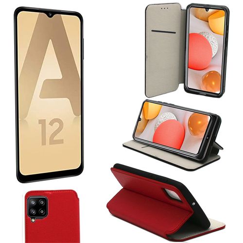 Samsung Galaxy A12 4g Etui Protection Portefeuille Rouge À Rabat Avec Porte Cartes - Housse Galaxy A12 Folio Coque Silicone Antichoc Smartphone 2021 - Accessoires Pochette Case