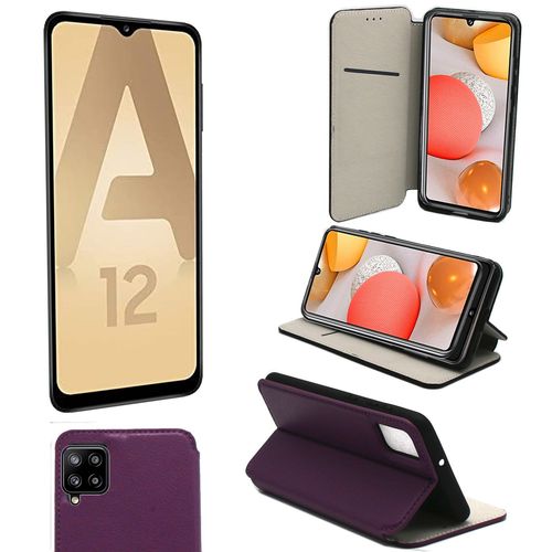 Samsung Galaxy A12 4g Etui Protection Portefeuille Violet À Rabat Avec Porte Cartes - Housse Galaxy A12 Folio Violette Coque Silicone Antichoc Smartphone 2021 - Accessoires Pochette Case