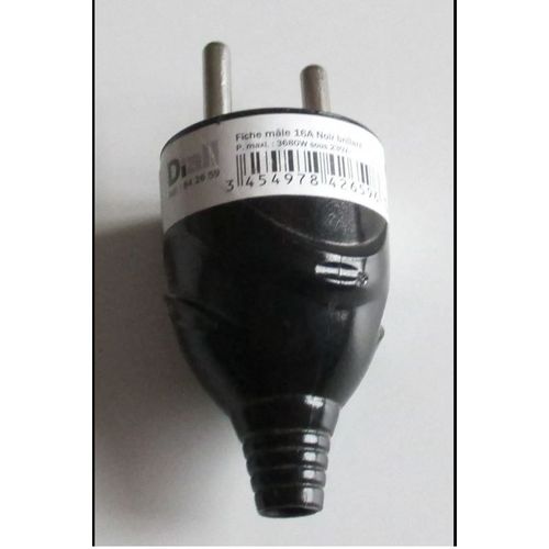 Fiche Mâle 16A Noir Brillant - Diall Réf.84 26 59 - P. Maximum 3680w Sous 230v-Réf. Fabricant 020 054