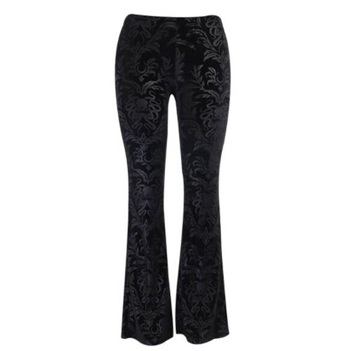 Expédié De France Pantalon Femme Velours Confortable Noir Goth Punk Rock Fleurs Bootcut