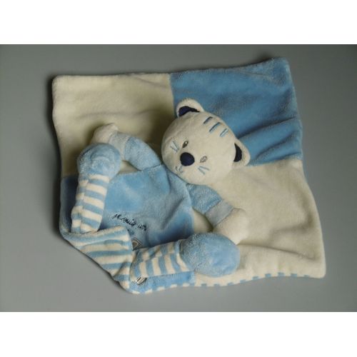 Doudou Plat Carre Chat Bleu Blanc Kiabi Je Suis Un Chat Comme Ca Nicotoy Rakuten