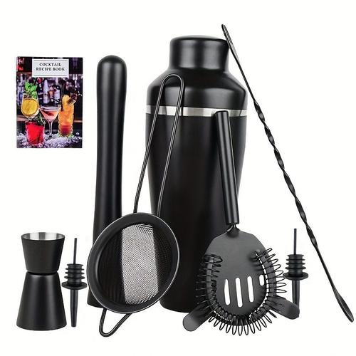 8 Pièces Ensemble De Barman Noir Mat Outils De Mélange De Shaker À Cocktail Avec Boîte-Cadeau Ensemble De Cocktail En Acier Inoxydable 304, Ensemble D'anniversaire De Petit Ami Papa Homme Pour La Fête