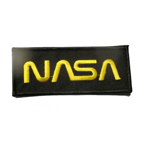 Patch Logo Nasa Rectangulaire Noir Et Jaune 11x4.5 Cm Ecusson Thermocollant