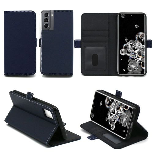 Samsung Galaxy S21 5g Etui Protection Portefeuille Bleu À Rabat Avec Porte Cartes - Housse Galaxy S21 Folio Bleue Navy Coque Silicone Antichoc Smartphone 2021 - Accessoires Pochette Case