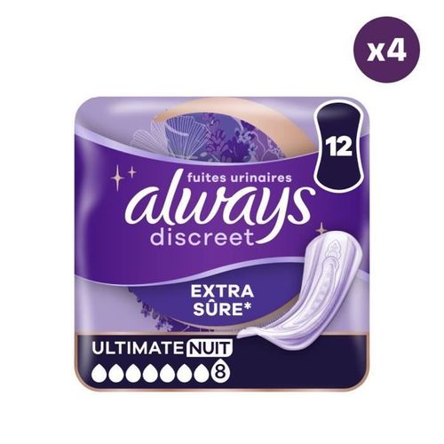 4x12 Serviettes Pour Fuites Urinaires Always Discreet - Ultimate Nuit 