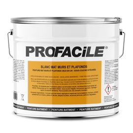 Peinture blanc mat intérieur murs et plafonds, 2 en 1, Impression et Finition PROFACILE 10 litres