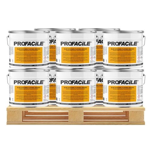 Peinture blanc satin intérieur murs, plafonds, plâtres, fer, bois, radiateur, 2 en 1, Impression et Finition PROFACILE 10 x 10L