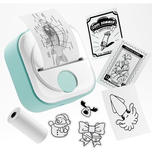 Phomemo Q02 Mini Imprimante Portable - Mini Imprimante Thermique Portable pour Studio, Magasin, Maison, Étudiants, Les Notes de Bricolage Compatible avec Mobile et Tablette, Imprimante Mini Verte