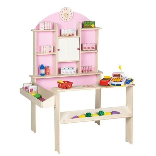 Épicerie En Bois Roba - Marchande Avec Caisse Électronique Et Accessoires - Rose Et Blanc