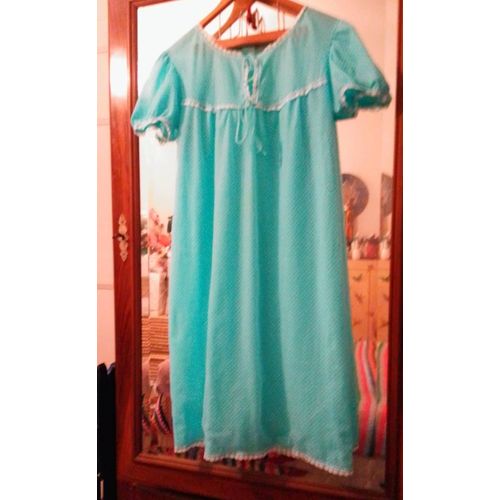 Chemise De Nuit Bleue Claire A Pois Blancs Légère 44 Xxl Vintage Années 80 Bellita.
