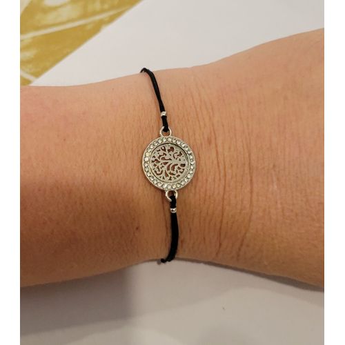 Bracelet Fil Noir Arbre De Vie Argente Strass
