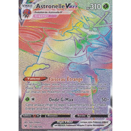Carte Pokemon - Astronelle Vmax - 186/185 - Secrète Rare Rainbow - Épée Et Bouclier 4 - Voltage Éclatant - Eb4 - Vf