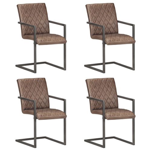 Vidaxl Chaises De Salle À Manger Cantilever 4pcs Marron Cuir Véritable