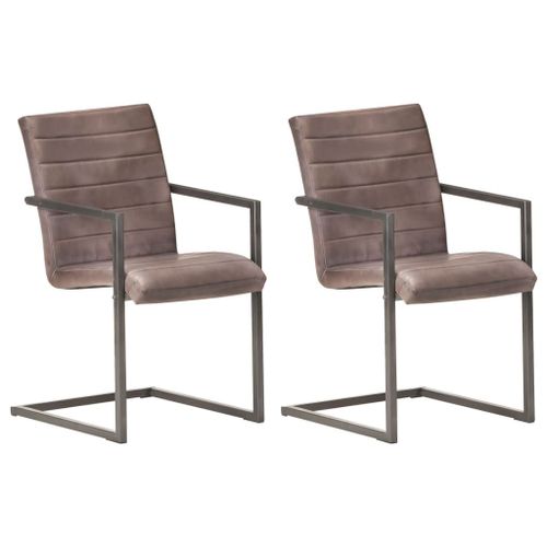 Vidaxl Chaises De Salle À Manger Cantilever 2pcs Marron Cuir Véritable