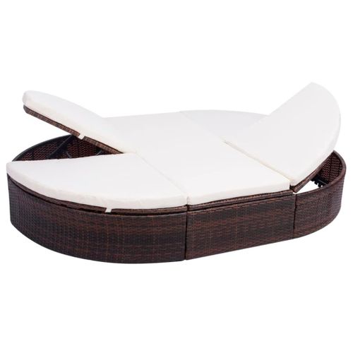 Vidaxl Lit De Repos D'extérieur Avec Coussin Résine Tressée Marron
