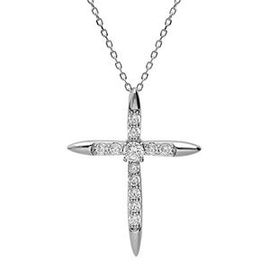 Collier Argent Rhodié Pendentif Croix Oxydes Blancs Sertis 25 X 31mm 38+4cm