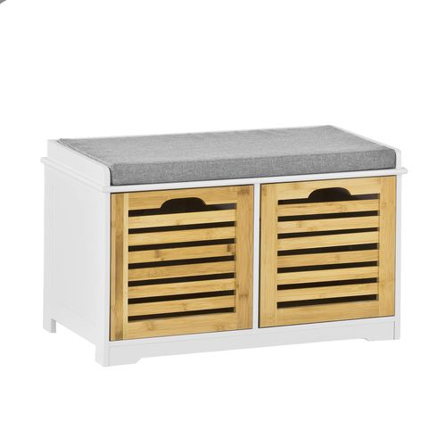 Sobuy® Fsr23-K-Wn Banc De Rangement Avec Coussin Rembourré Et 2 Cubes, Meuble D'entrée Commode À Chaussure Banquette Confortable